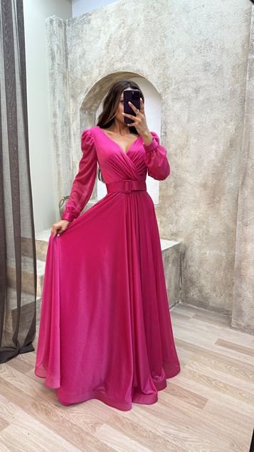 Pink Ballon Arm V -Enceción De Detalles De Detallado De La Noche Vestido De Noche