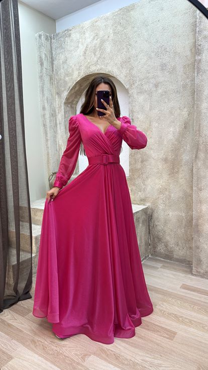 Pink Ballon Arm V -Enceción De Detalles De Detallado De La Noche Vestido De Noche