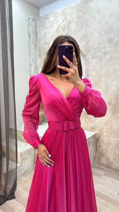 Pink Ballon Arm V -Enceción De Detalles De Detallado De La Noche Vestido De Noche