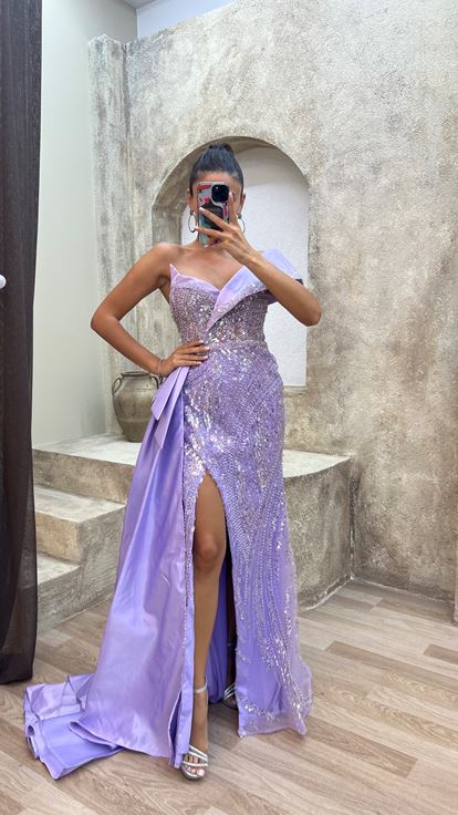 Lıla Lila shoulder detail embroidered special design evening dress dress