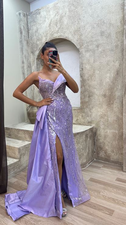 Lıla Lila shoulder detail embroidered special design evening dress dress