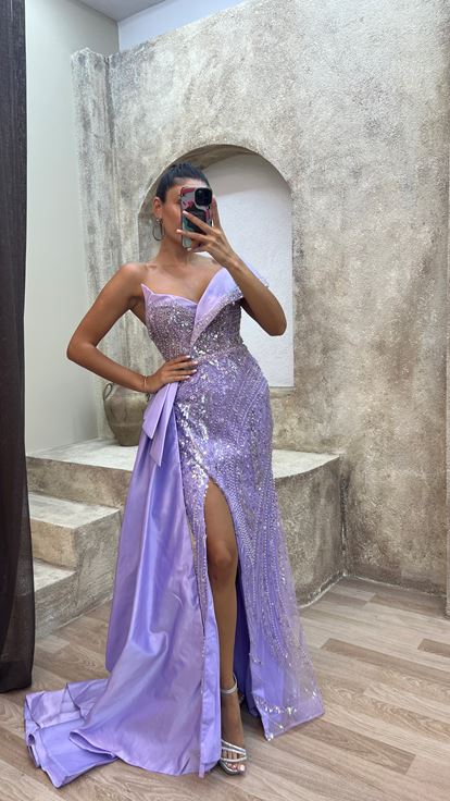 Lıla Lila shoulder detail embroidered special design evening dress dress