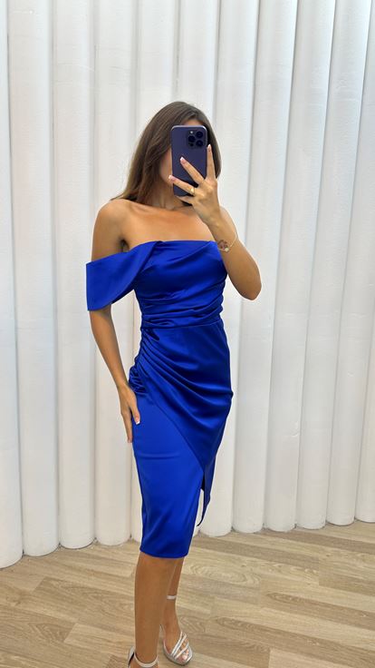 Saks Tek Omuz Drapeli Elbise