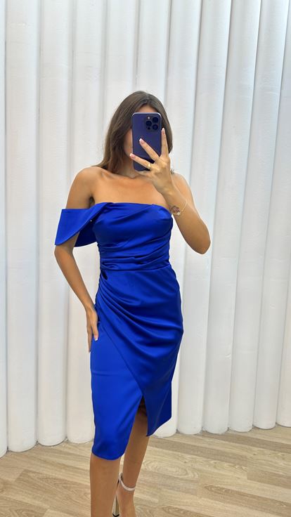 Saks Tek Omuz Drapeli Elbise