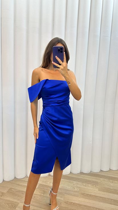 Saks Tek Omuz Drapeli Elbise