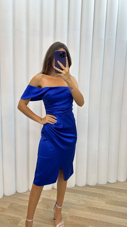 Saks Tek Omuz Drapeli Elbise