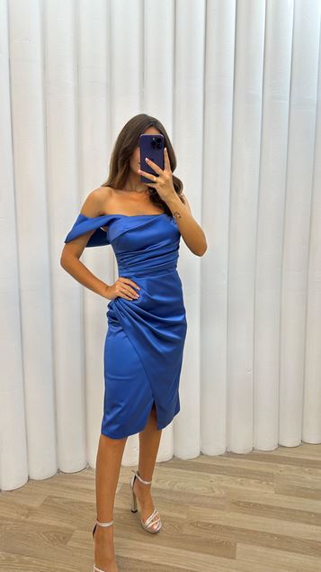 Turkuaz  Tek Omuz Drapeli  Elbise