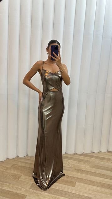 Vizon Back Cross Detail Rope Strap Design Evening Dress Dress