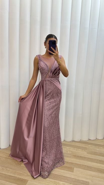 Lilac Processing Detail Draped Satin Evening Dress Dress