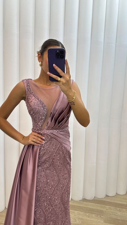 Lilac Processing Detail Draped Satin Evening Dress Dress