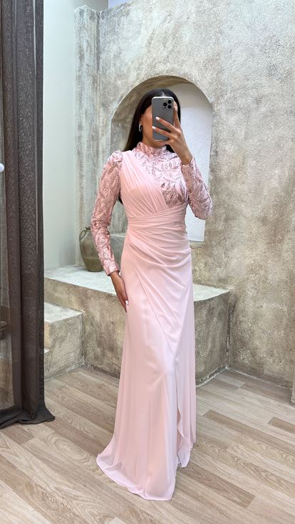 Design Chiffon Evening Dress Dress with Ruffle Detail Embroidery