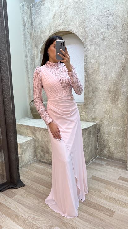 Design Chiffon Evening Dress Dress with Ruffle Detail Embroidery