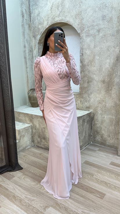 Design Chiffon Evening Dress Dress with Ruffle Detail Embroidery