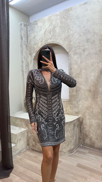 Cleativity neck detail chest detail special embroidered design dress