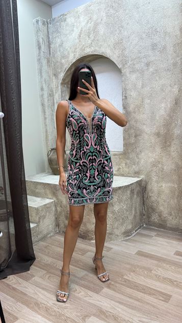 Vestido de diseño bordado especial de V -neck Chest