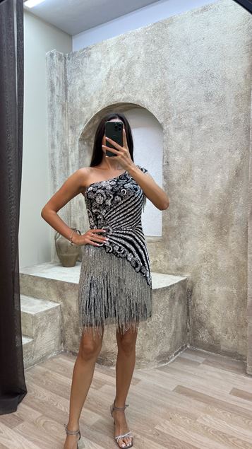 Grade Single Sleeve Special Embroidered Eco -Fores Design Dress