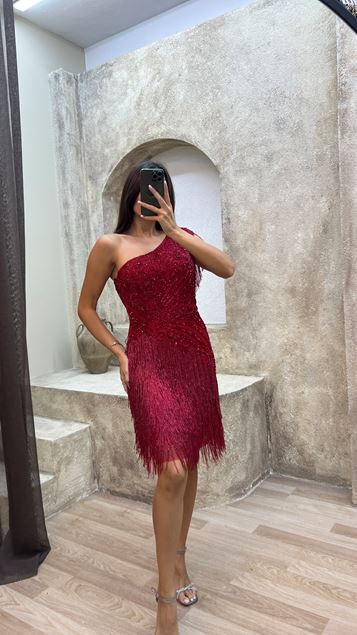 Vestido de diseño con una sola manga roja de una sola manga