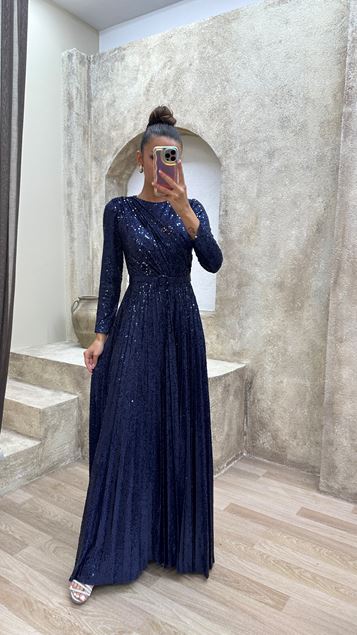 Abito Da Sera Con Sequenza Di Sequestri Per Dettagli Blu Blu Navy