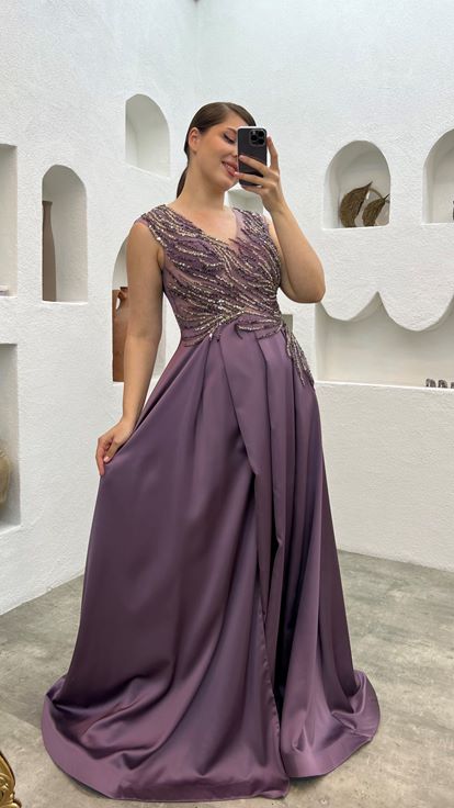 Robe de soirée brodée lilas plus grande taille