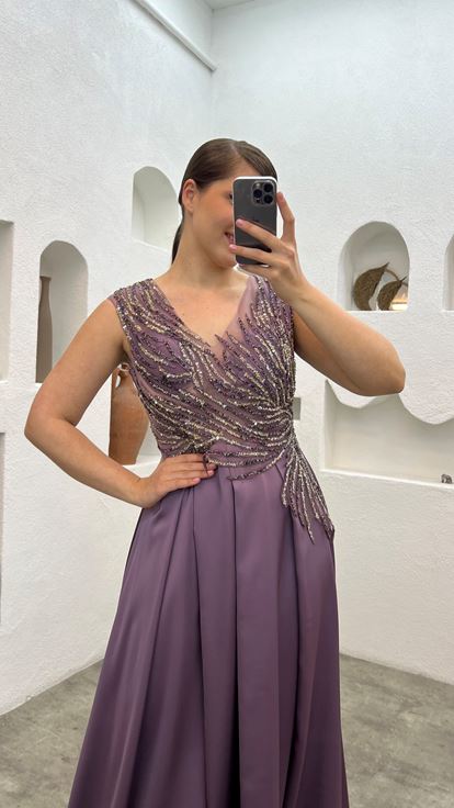 Robe de soirée brodée lilas plus grande taille
