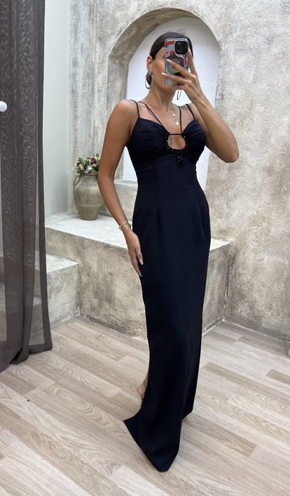 Black Strappy Dress with Bust Detail