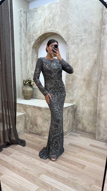 Anthracite Special Brodered Design Robe de soirée