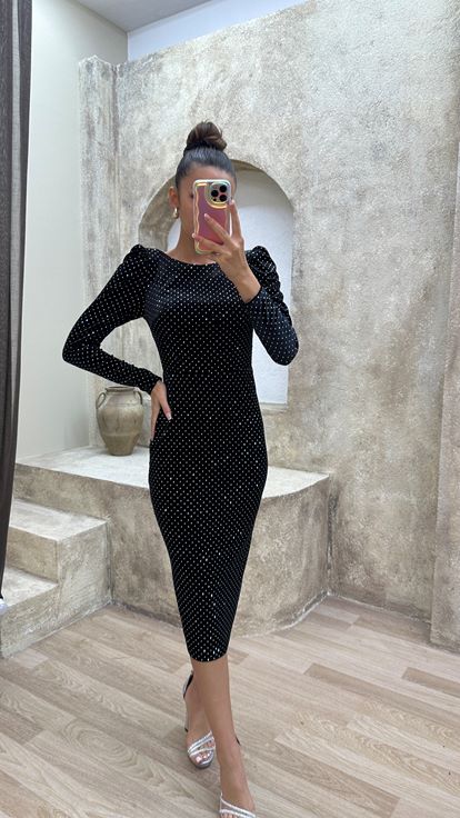 Black Embroidered Evening Dress