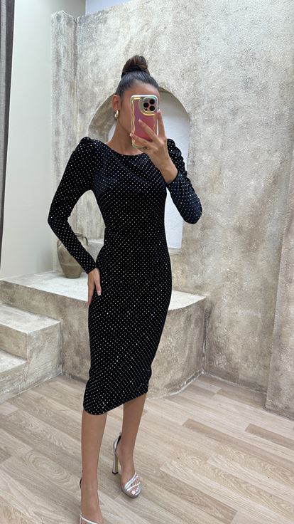 Black Embroidered Evening Dress