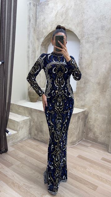 Saks Robe de soirée spéciale à motifs brodés