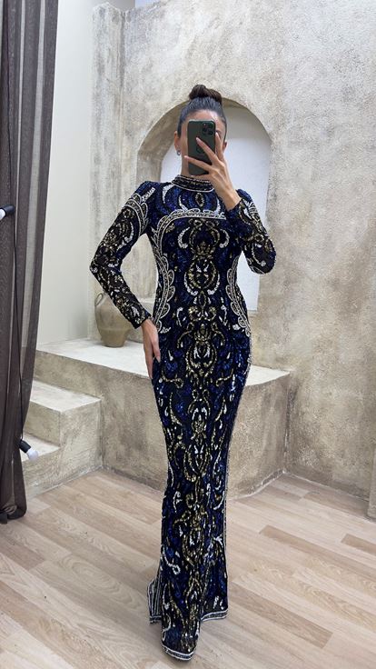 Saks Robe de soirée spéciale à motifs brodés