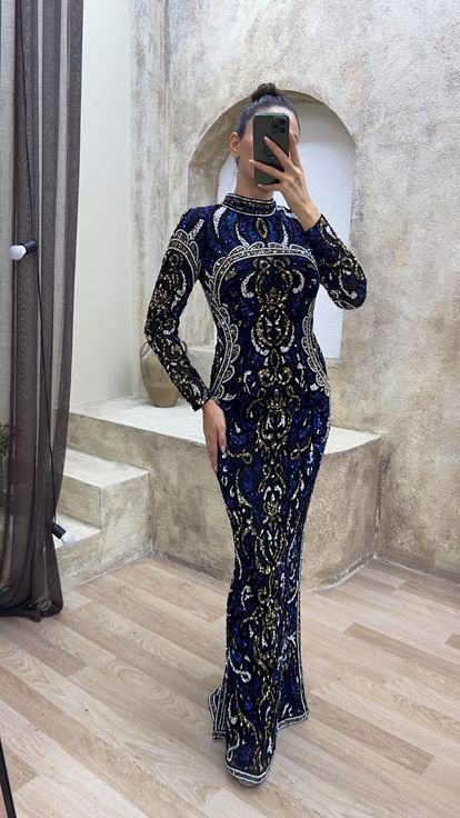 Saks Robe de soirée spéciale à motifs brodés