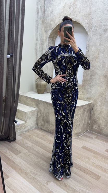 Saks Robe de soirée spéciale à motifs brodés