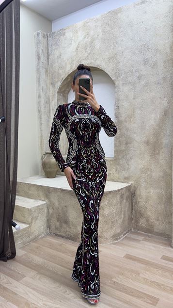 Vestido de noche de diseño bordado especial fucsia