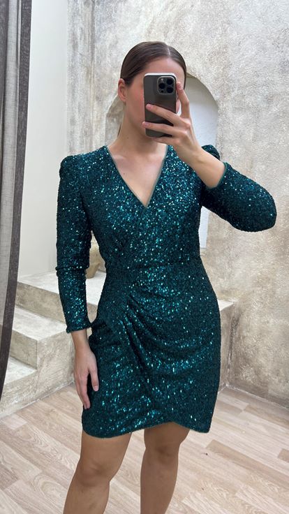V-Neck Sequin Sequin Dress