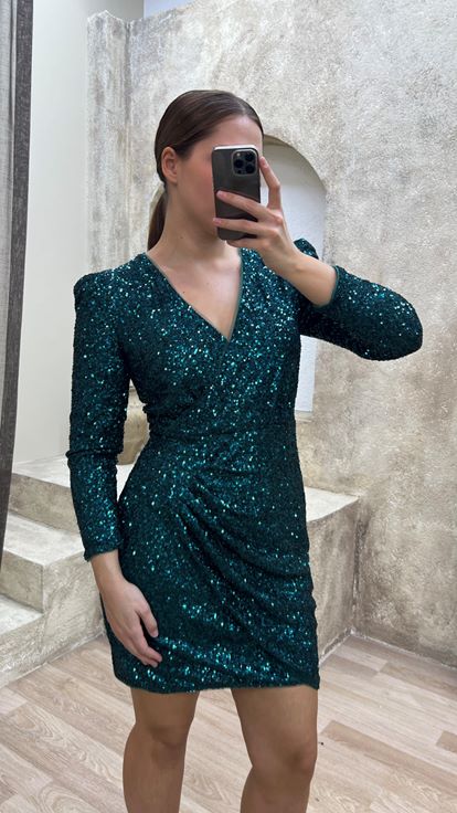 V-Neck Sequin Sequin Dress
