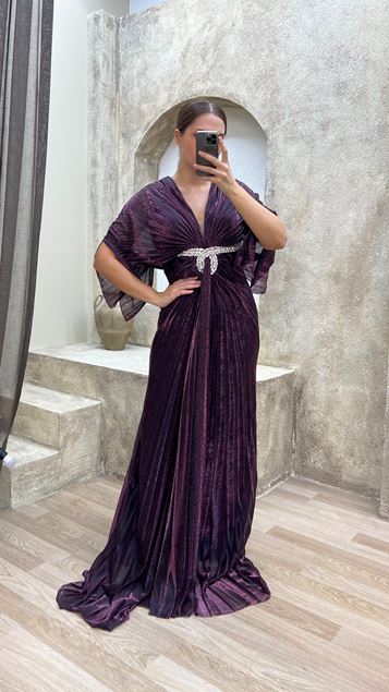 Cintura burdeos bordado con detalle de pliegue de piedra Diseño de talla grande vestido de noche