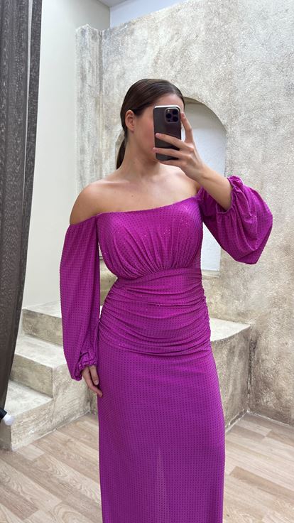 Pink Balloon Sleeve Polka Dot Detail Design Plus Size Dress