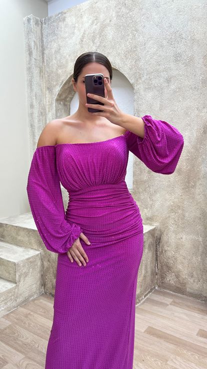 Pink Balloon Sleeve Polka Dot Detail Design Plus Size Dress