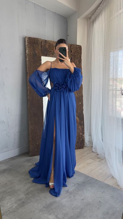 Saks Corde Sangle Ballon Taille Détail Design Robe en mousseline de soie