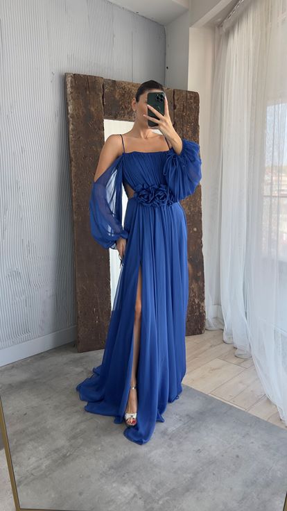 Saks Corde Sangle Ballon Taille Détail Design Robe en mousseline de soie