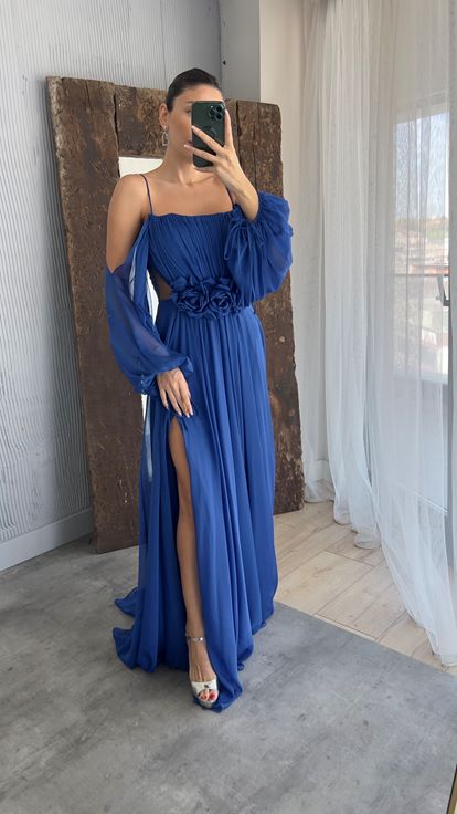 Saks Corde Sangle Ballon Taille Détail Design Robe en mousseline de soie