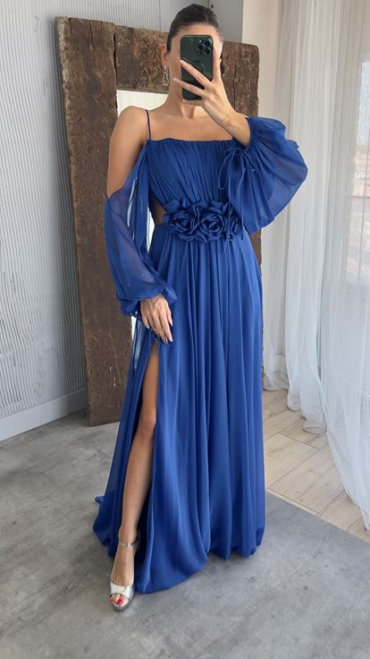 Saks Corde Sangle Ballon Taille Détail Design Robe en mousseline de soie