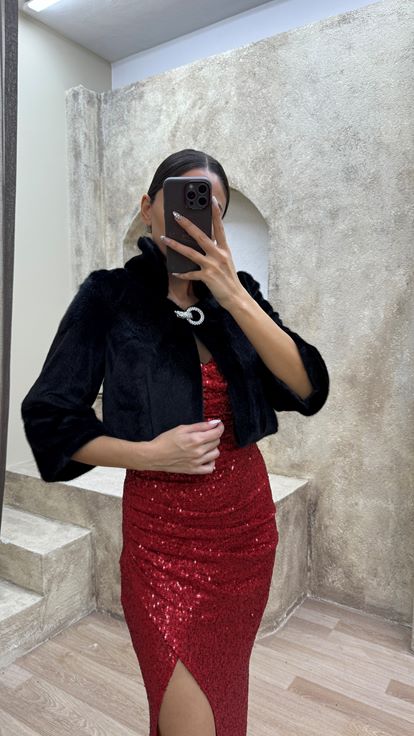 Siyah Bolero Tasarım Kürk