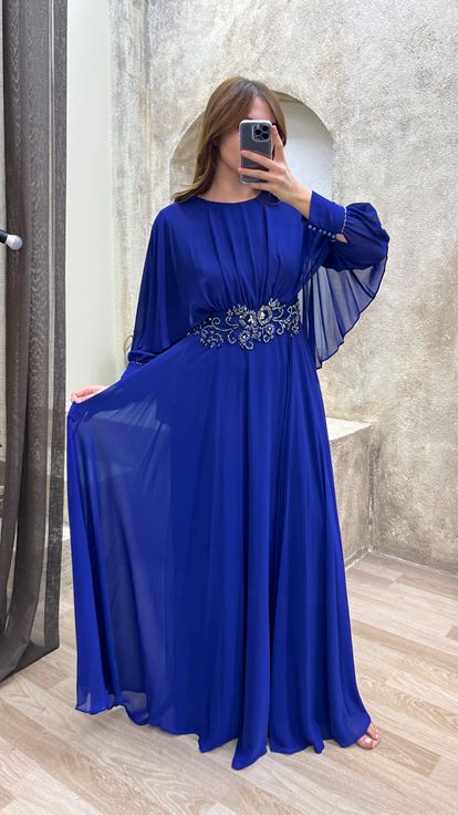 Saks Waist Embroidered Design Tulle Plus Size Evening Dress