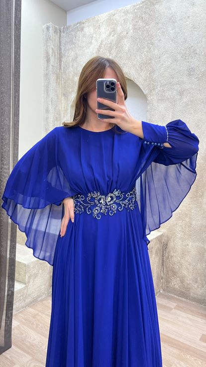 Saks Waist Embroidered Design Tulle Plus Size Evening Dress