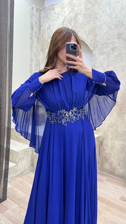 Saks Waist Embroidered Design Tulle Plus Size Evening Dress