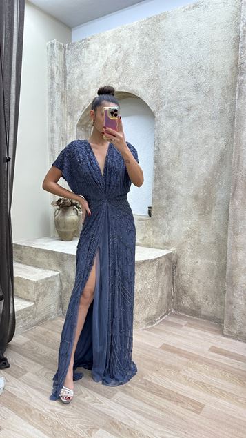 Special Hand Embroidered Design Dress with Indigo Stone Detail