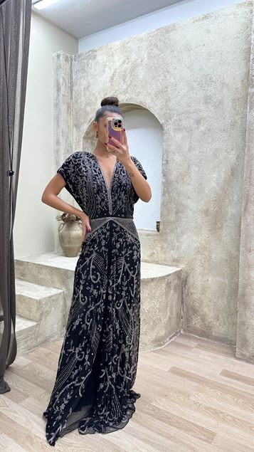 Special Hand Embroidered Design Dress with Anthracite Stone Detail