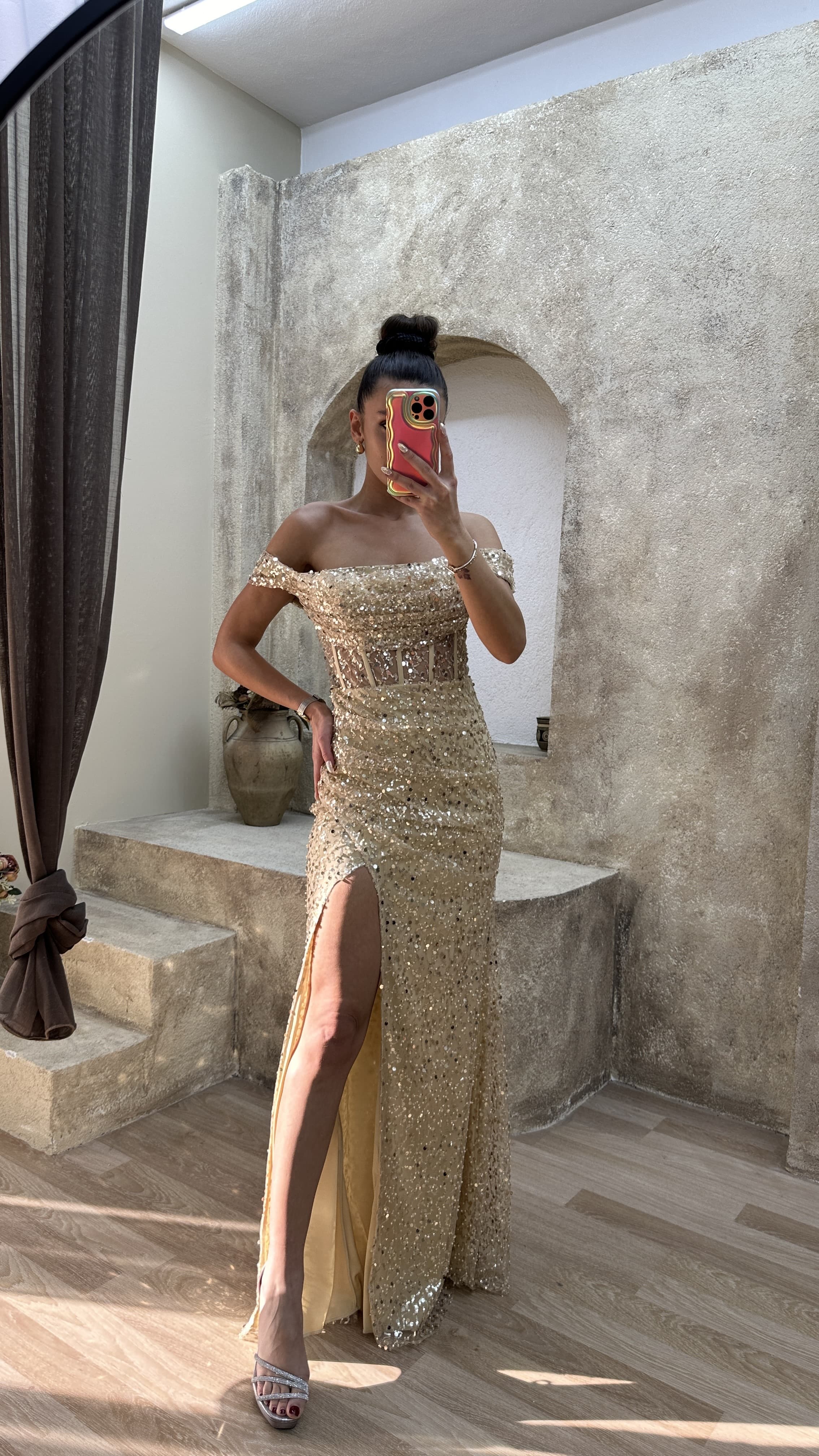 transparent sequin dress Clear Sequin Coated Eyelet Maxi Dress Off White