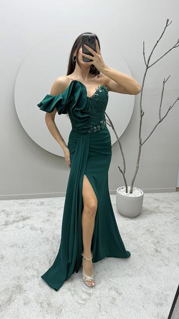 Emerald Swowwheel Dettagli A Mosca Da Mostro Abito Da Sera Ricamato